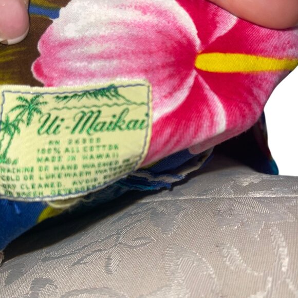 Ui Maikai Vintage Womens Dress Size Large Blue Floral Maxi Pure Cotton - Picture 6 of 12